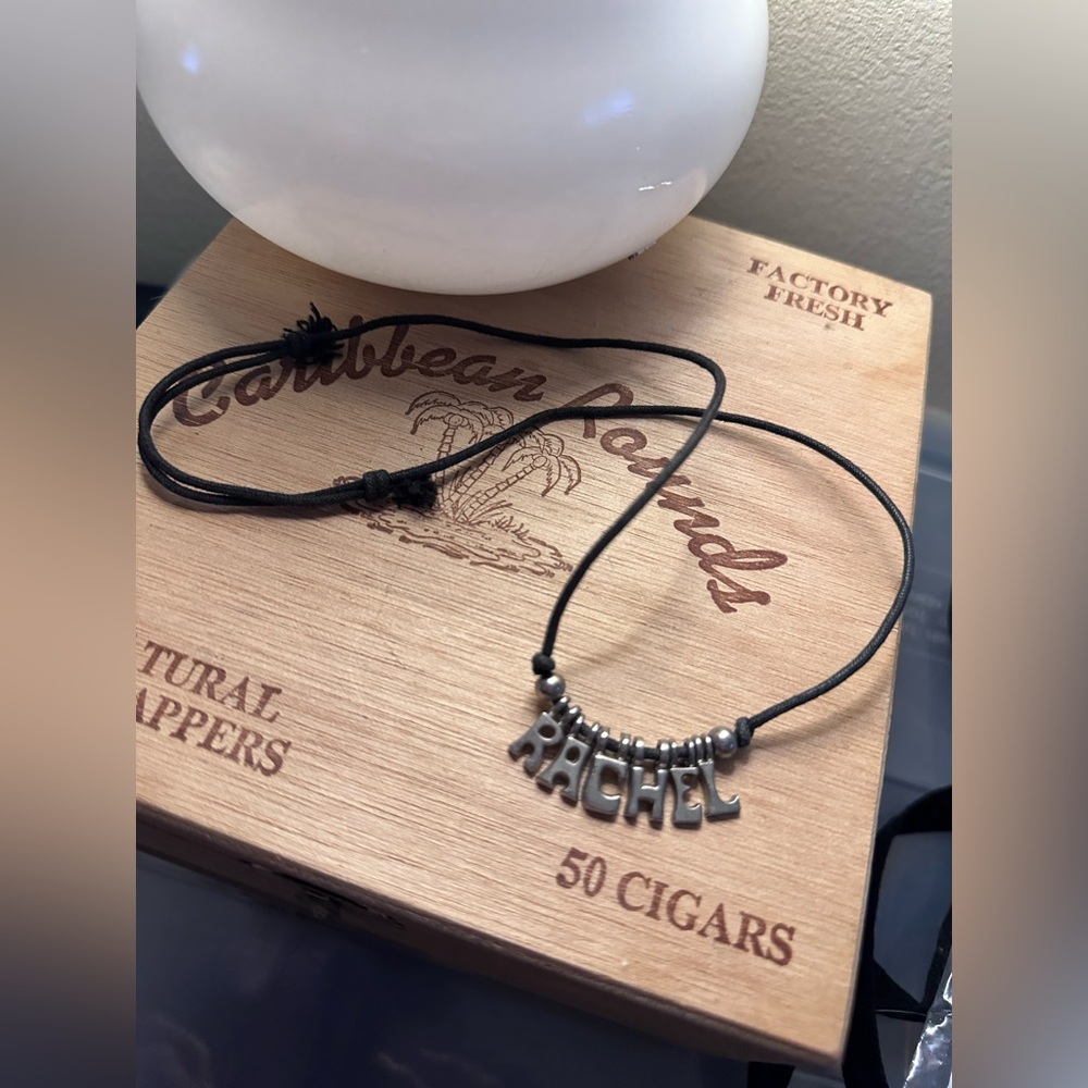 Corded Rachel Necklace with Silver Toned Letters